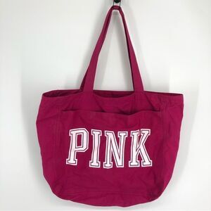 PINK‎ Victorias Secret Spellout Tote Bag Pink Zip Close Gym Travel Two Handle